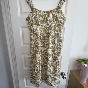 Derek Heart Olive & White Leaf-Print Midi Sundress